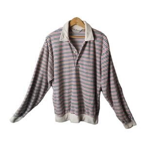 VTG Sears Mens VELOUR Shirt Pullover M Stripes Long Sleeve 1970s 1980s & Roebuck